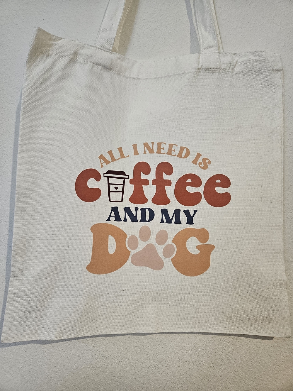 All I Need Is Coffee and My Dog Canvas Tote Bag - Cream with Orange Accents